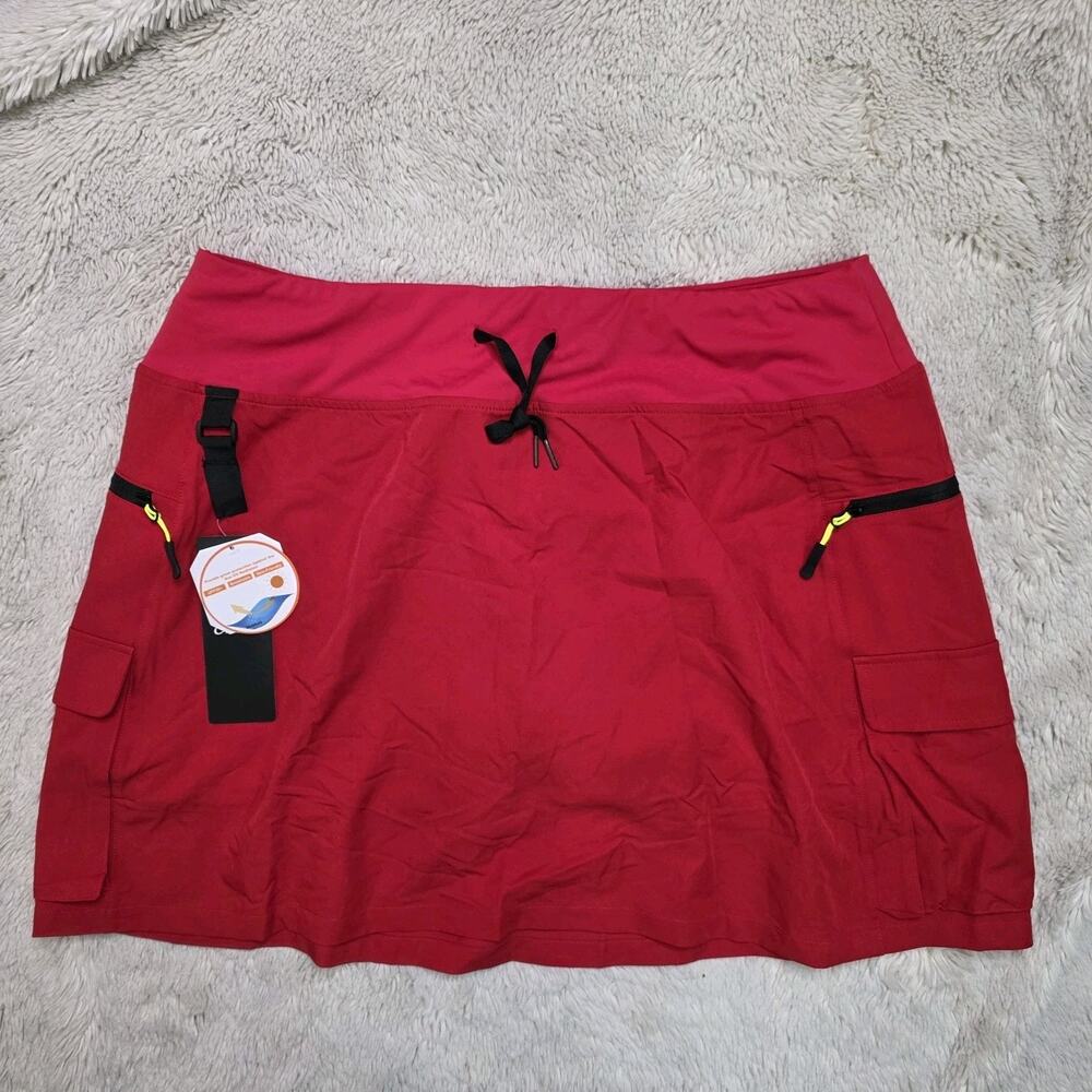 MIVEI Women's Hiking Cargo Golf Skort UPF 50+ High Waist Quick Dry Size 2XL Red